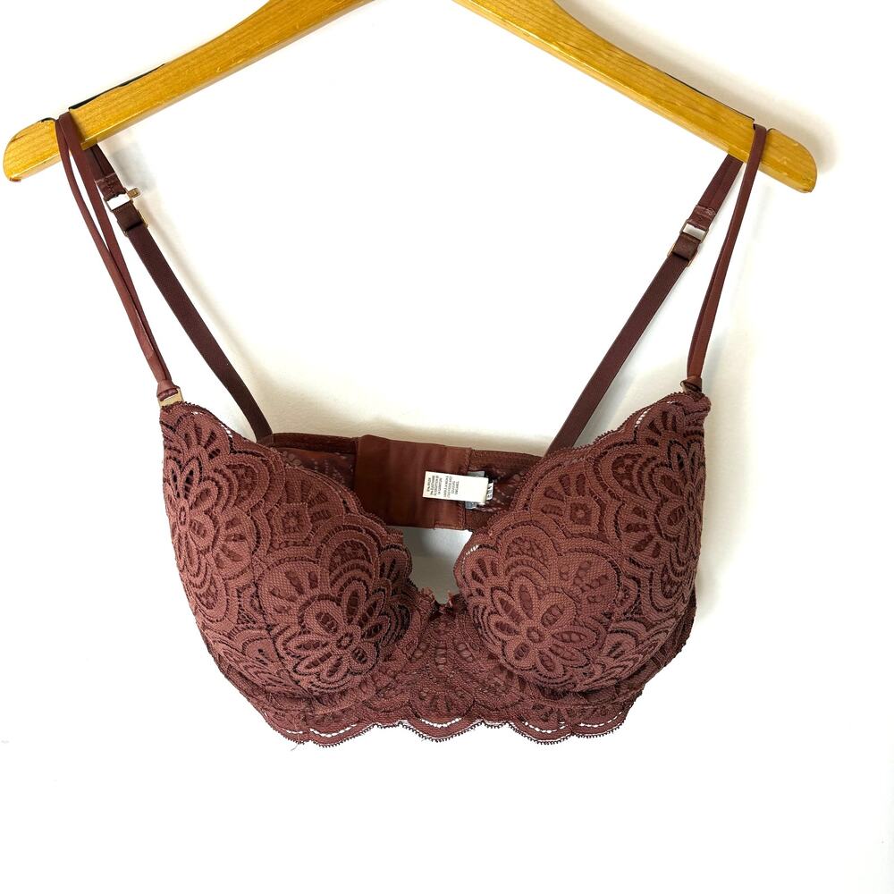 Aerie - Real Power Plunge Brown Lace Push Up Bra - 34D